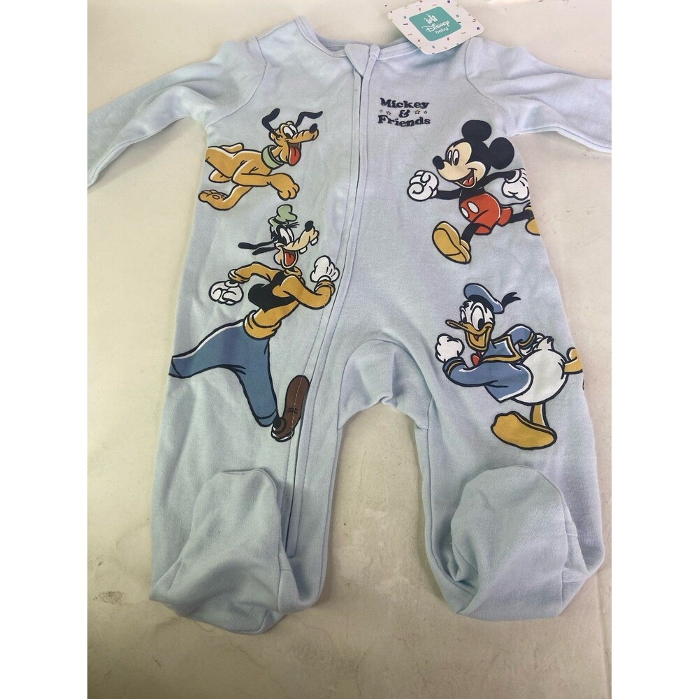 Disney Baby 0-3 Months Mickey Mouse Footed One Piece Sleeper Zip Bodysuit Romper